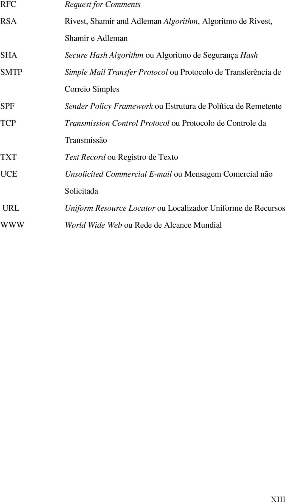 de Remetente Transmission Control Protocol ou Protocolo de Controle da Transmissão TXT UCE Text Record ou Registro de Texto Unsolicited Commercial