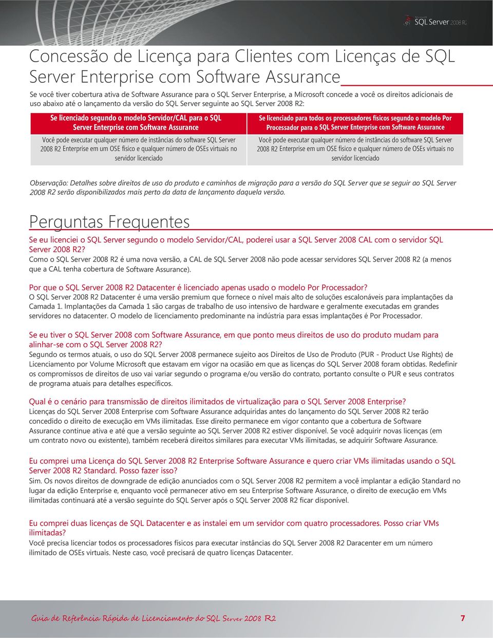 qualquer número de instâncias do software 2008 R2 Enterprise em um OSE físico e qualquer número de OSEs virtuais no servidor licenciado Se licenciado para todos os processadores físicos segundo o