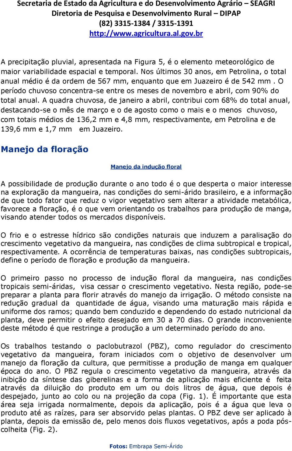 O período chuvoso concentra-se entre os meses de novembro e abril, com 90% do total anual.