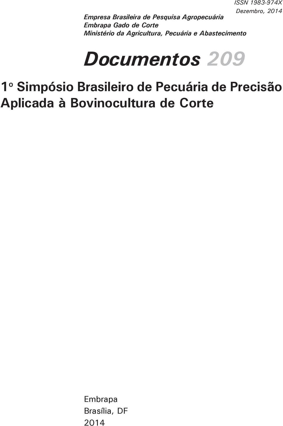 Pecuária e Abastecimento Documentos 209 1 o Simpósio Brasileiro de