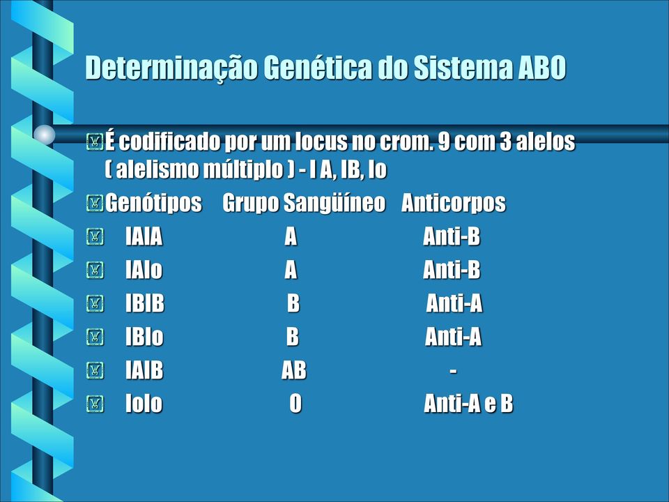 9 com 3 alelos ( alelismo múltiplo ) - I A, IB, Io Genótipos