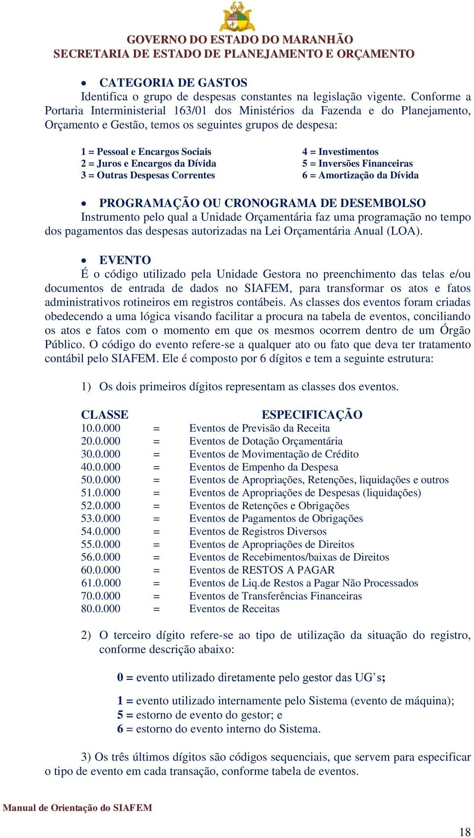 da Dívida 3 = Outras Despesas Correntes 4 = Investimentos 5 = Inversões Financeiras 6 = Amortização da Dívida PROGRAMAÇÃO OU CRONOGRAMA DE DESEMBOLSO Instrumento pelo qual a Unidade Orçamentária faz