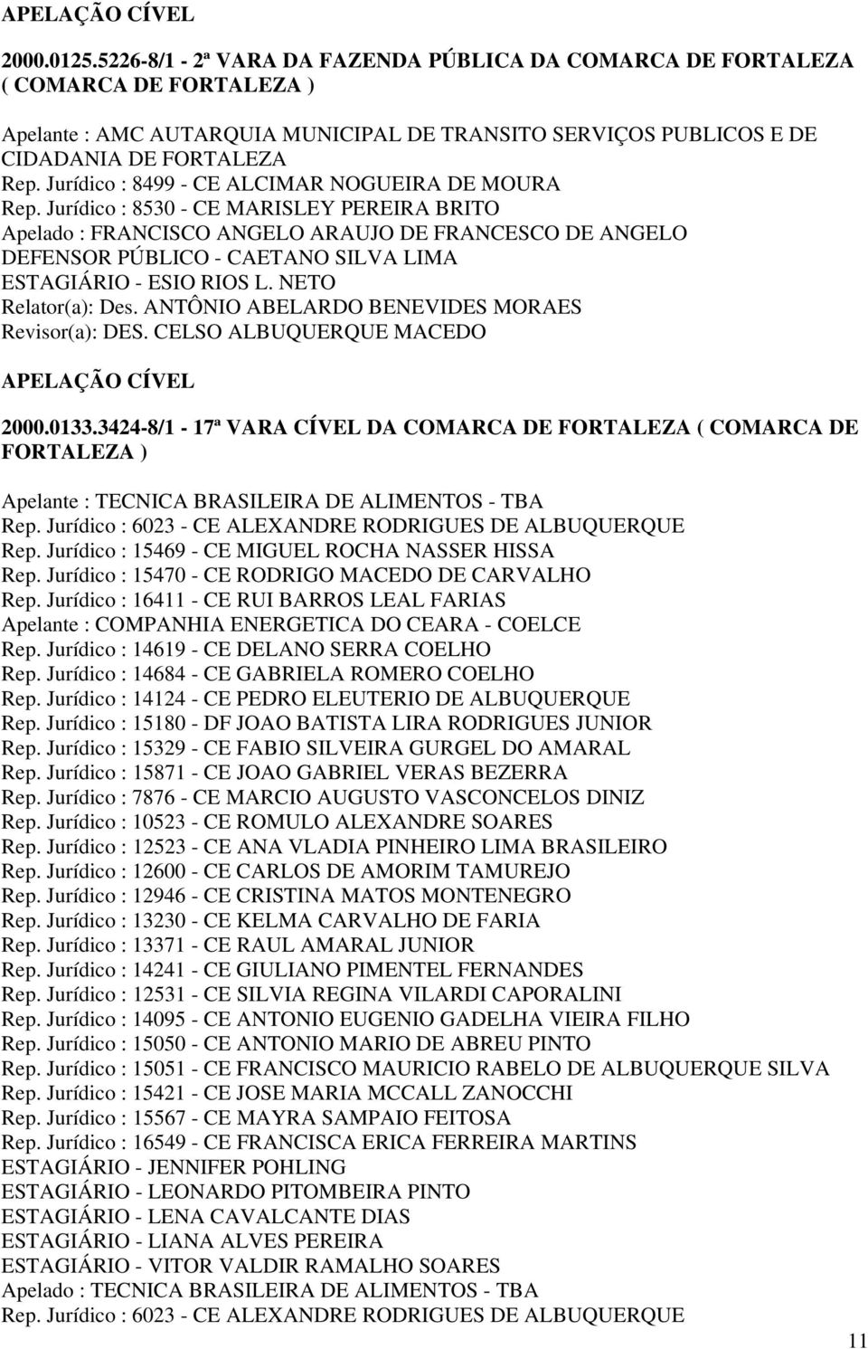 3424-8/1-17ª VARA CÍVEL DA COMARCA DE ( COMARCA DE Apelante : TECNICA BRASILEIRA DE ALIMENTOS - TBA Rep. Jurídico : 6023 - CE ALEXANDRE RODRIGUES DE ALBUQUERQUE Rep.