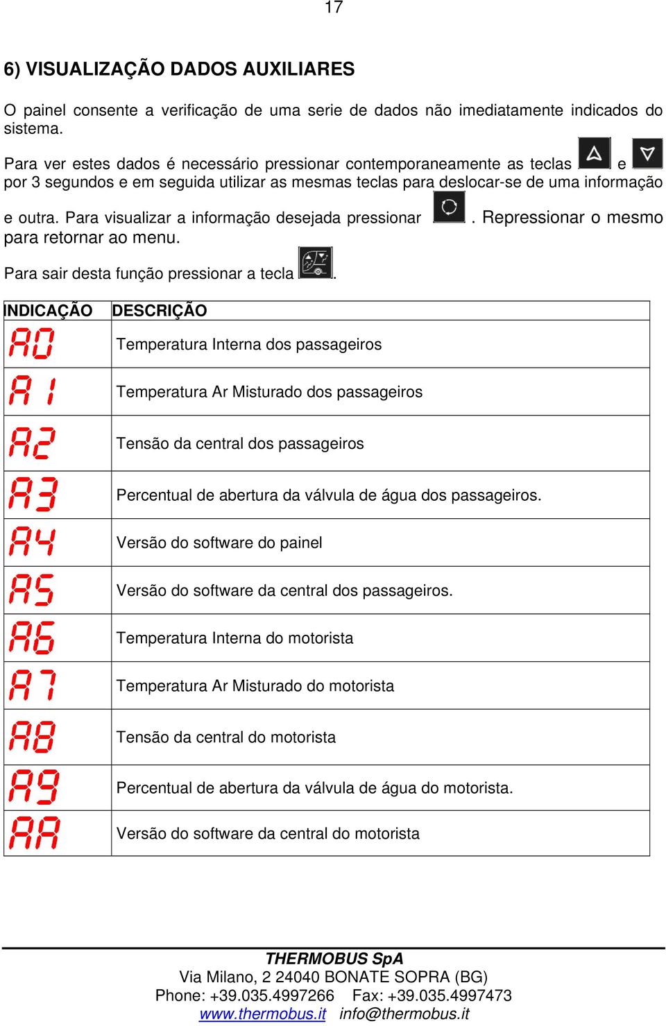 Para visualizar a informação desejada pressionar para retornar ao menu.. Repressionar o mesmo Para sair desta função pressionar a tecla.