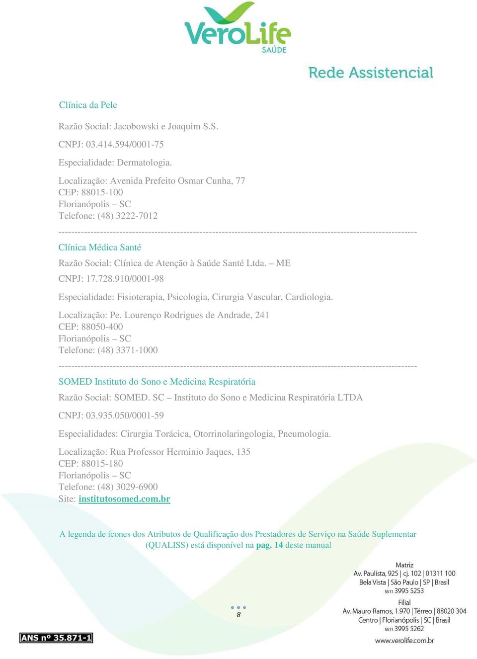 910/0001-98 Especialidade: Fisioterapia, Psicologia, Cirurgia Vascular, Cardiologia. Localização: Pe.