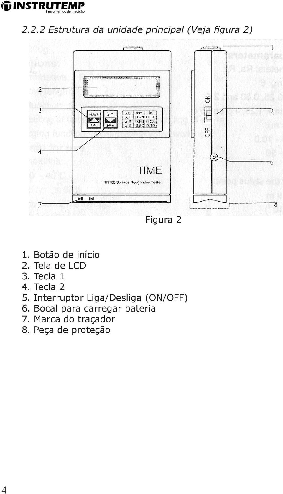 Tecla 2 5. Interruptor Liga/Desliga (ON/OFF) 6.