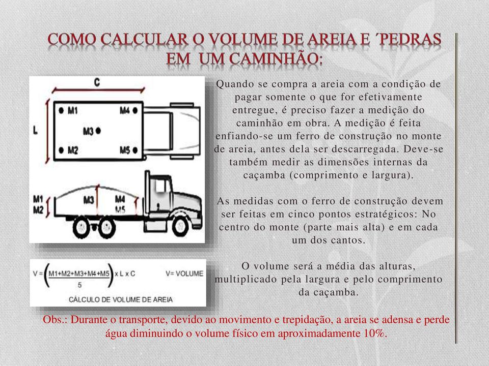 Deve-se também medir as dimensões internas da caçamba (comprimento e largura).