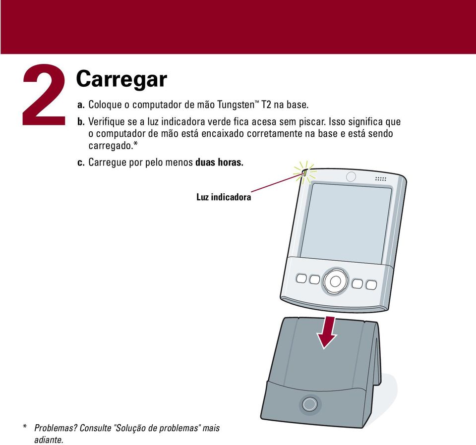 Isso significa que o computador de mão está encaixado corretamente na base e está