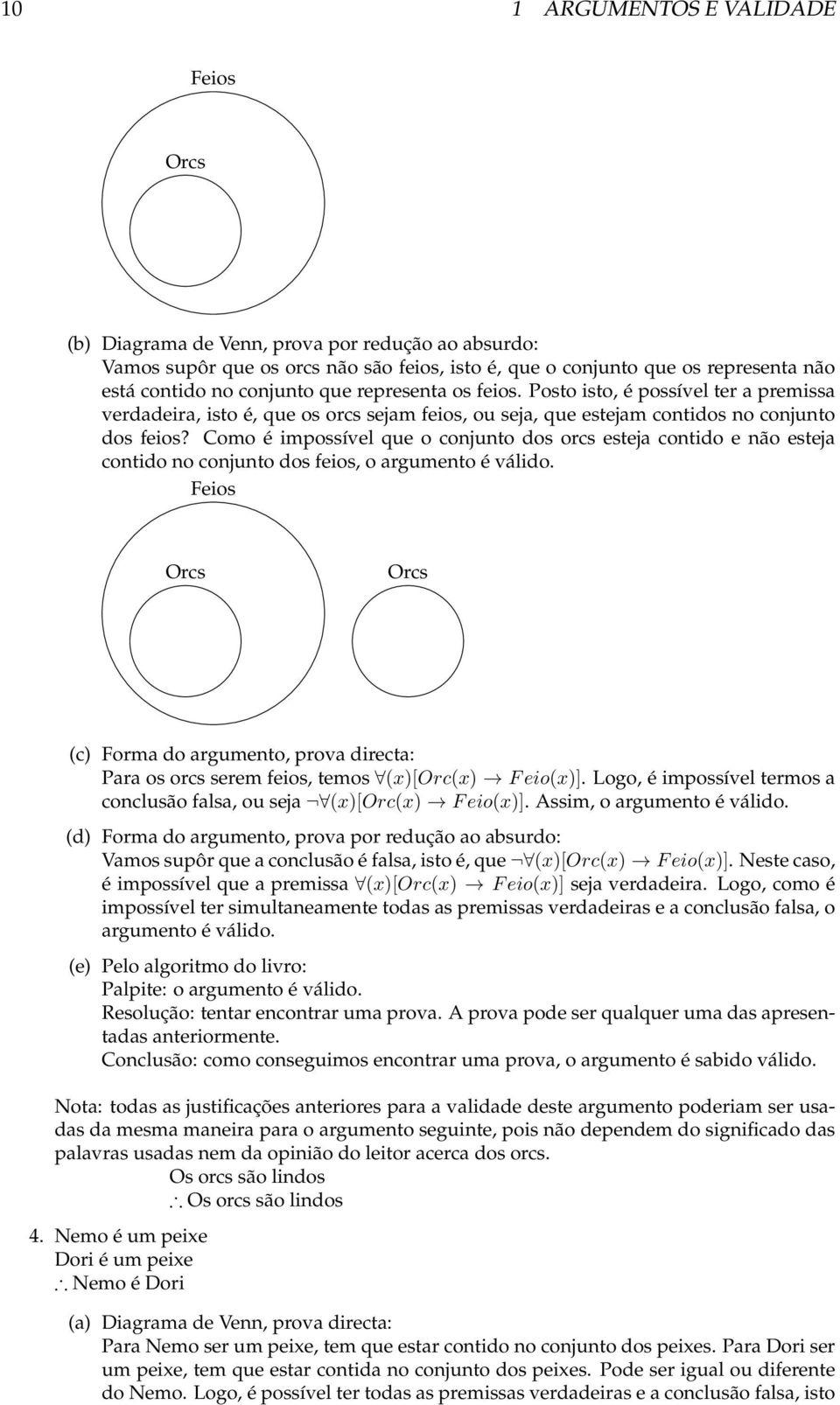 Como é impossível que o conjunto dos orcs esteja contido e não esteja contido no conjunto dos feios, o argumento é válido.