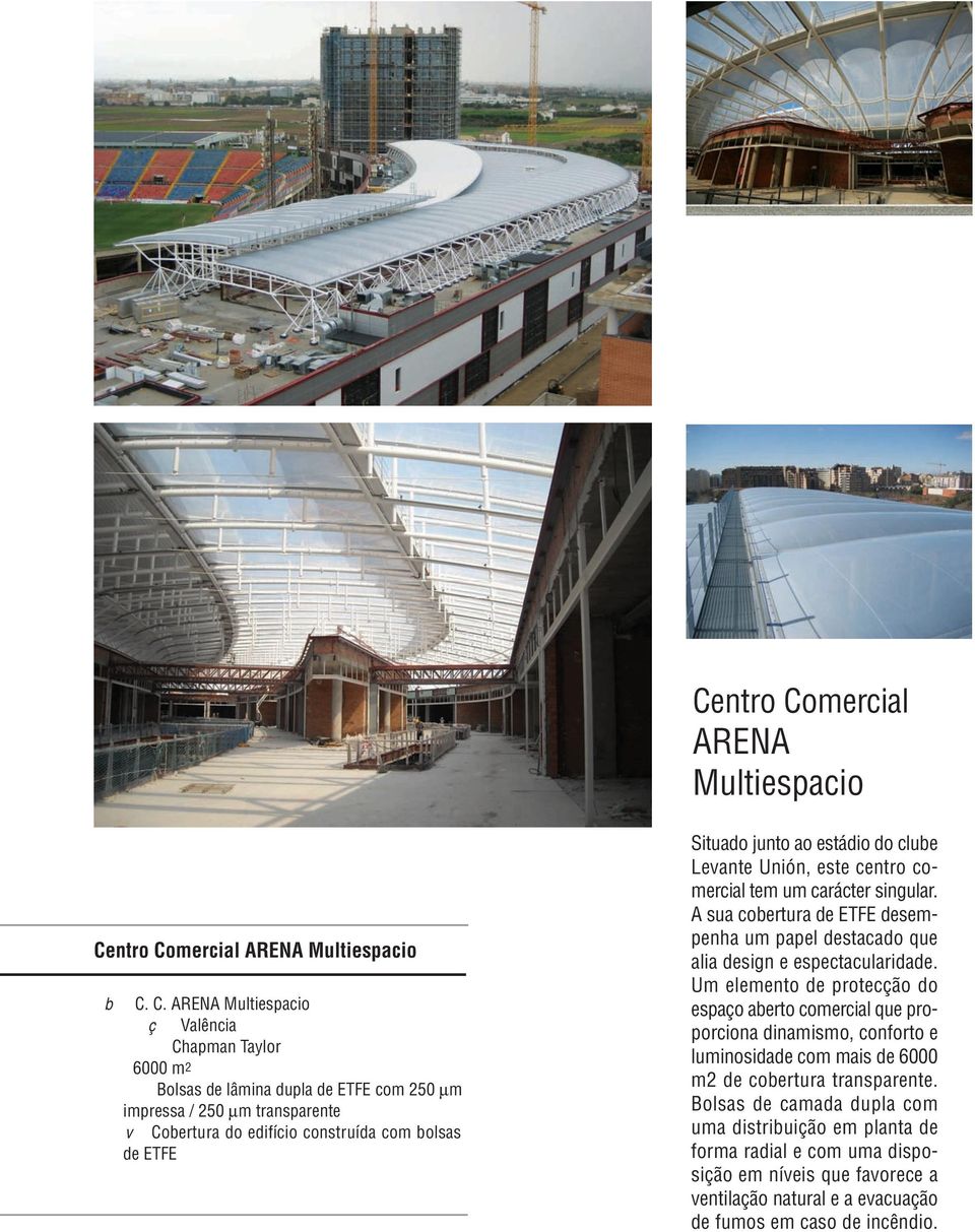 C. ARENA Multiespacio Localização: Valência Arquitecto: Chapman Taylor Área: 6000 m2 Material: Bolsas de lâmina dupla de ETFE com 250 µm impressa / 250 µm transparente Motivo: Cobertura do edifício