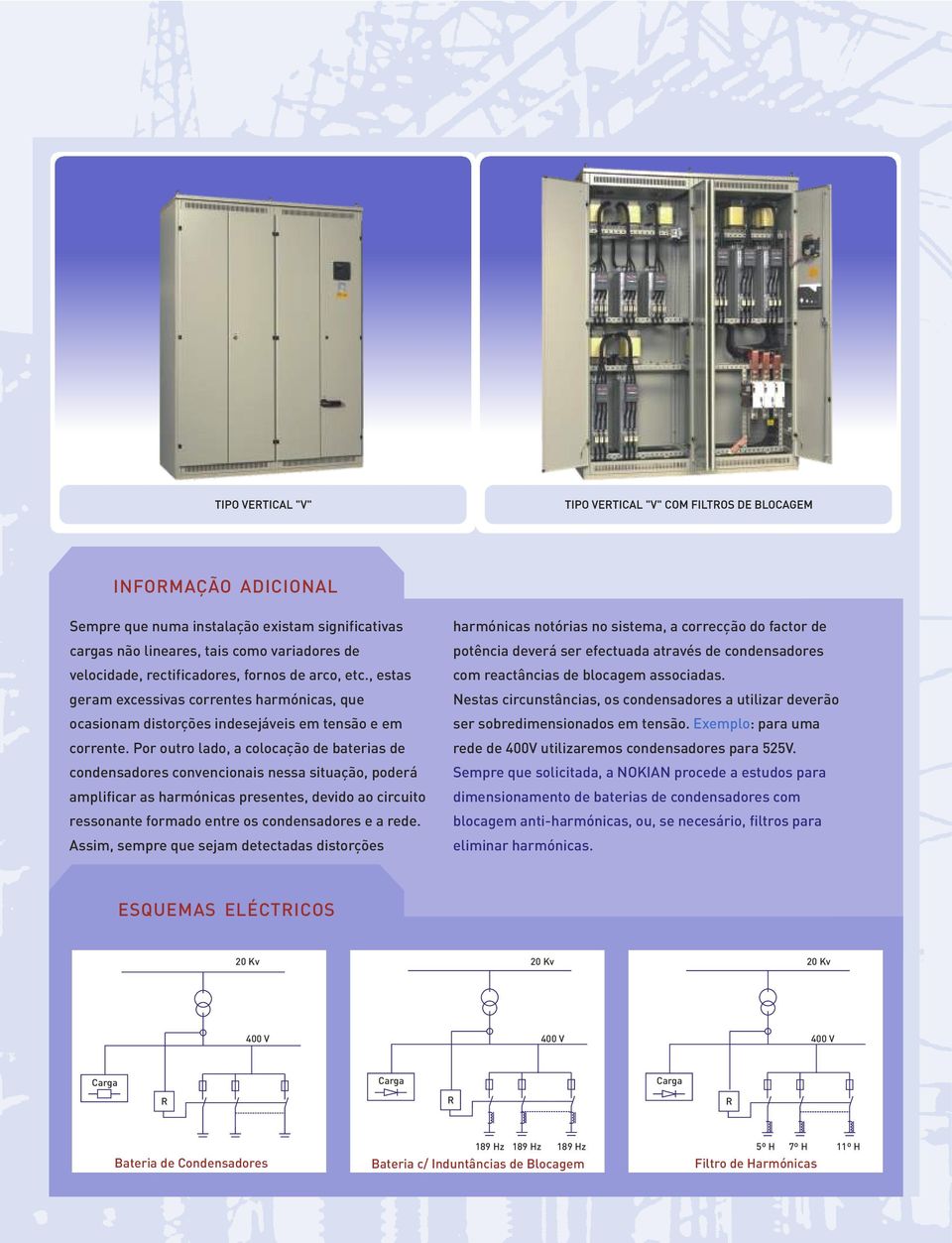 geram excessivas correntes harmónicas, que Nestas circunstâncias, os condensadores a utilizar deverão ocasionam distorções indesejáveis em tensão e em ser sobredimensionados em tensão.