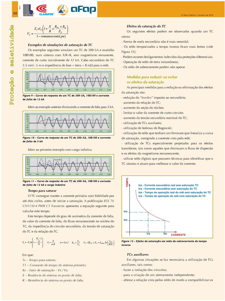 Figura 9 Curva de resposta de um TC de 200-5A, 10B100 e corrente de falta de 12 ka Idem ao exemplo anterior diminuindo a corrente de falta para 3 ka.