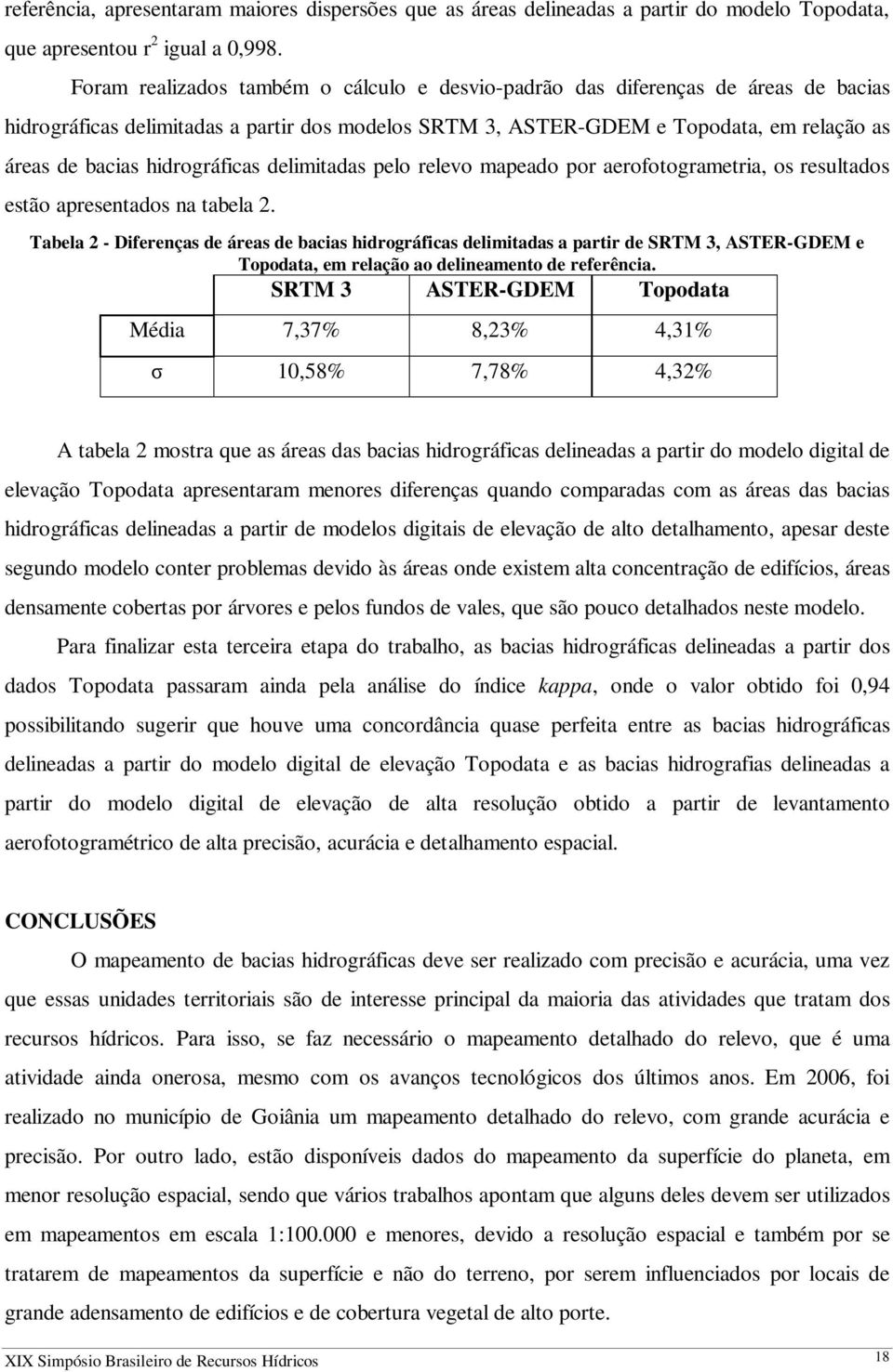 hidrográficas delimitadas pelo relevo mapeado por aerofotogrametria, os resultados estão apresentados na tabela 2.