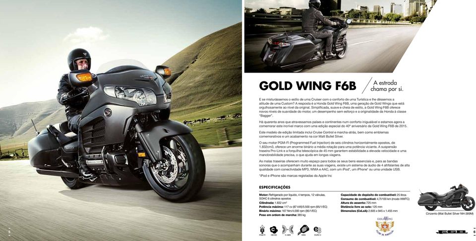 Simplificada, suave e cheia de estilo, a Gold Wing F6B oferece novos níveis de suavidade do motor, um desempenho sem esforço e a originalidade da Honda à classe Bagger.