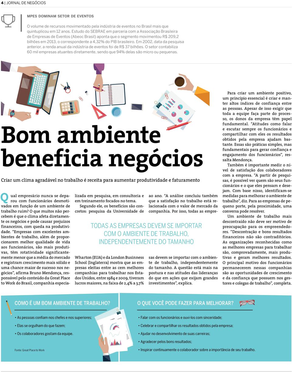 Em 2002, data da pesquisa anterior, a renda anual da indústria de eventos foi de R$ 37 bilhões. O setor contabiliza 60 mil empresas atuantes diretamente, sendo que 94% delas são micro ou pequenas.