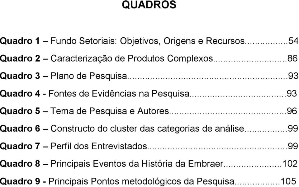 ..93 Quadro 5 Tema de Pesquisa e Autores...96 Quadro 6 Constructo do cluster das categorias de análise.