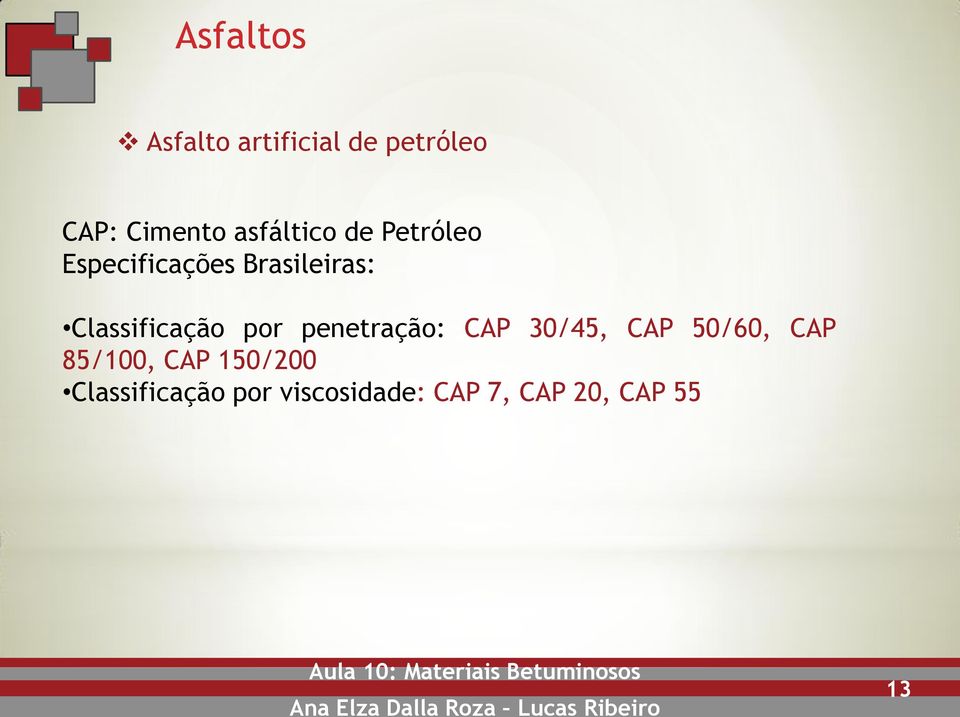 Classificação por penetração: CAP 30/45, CAP 50/60, CAP