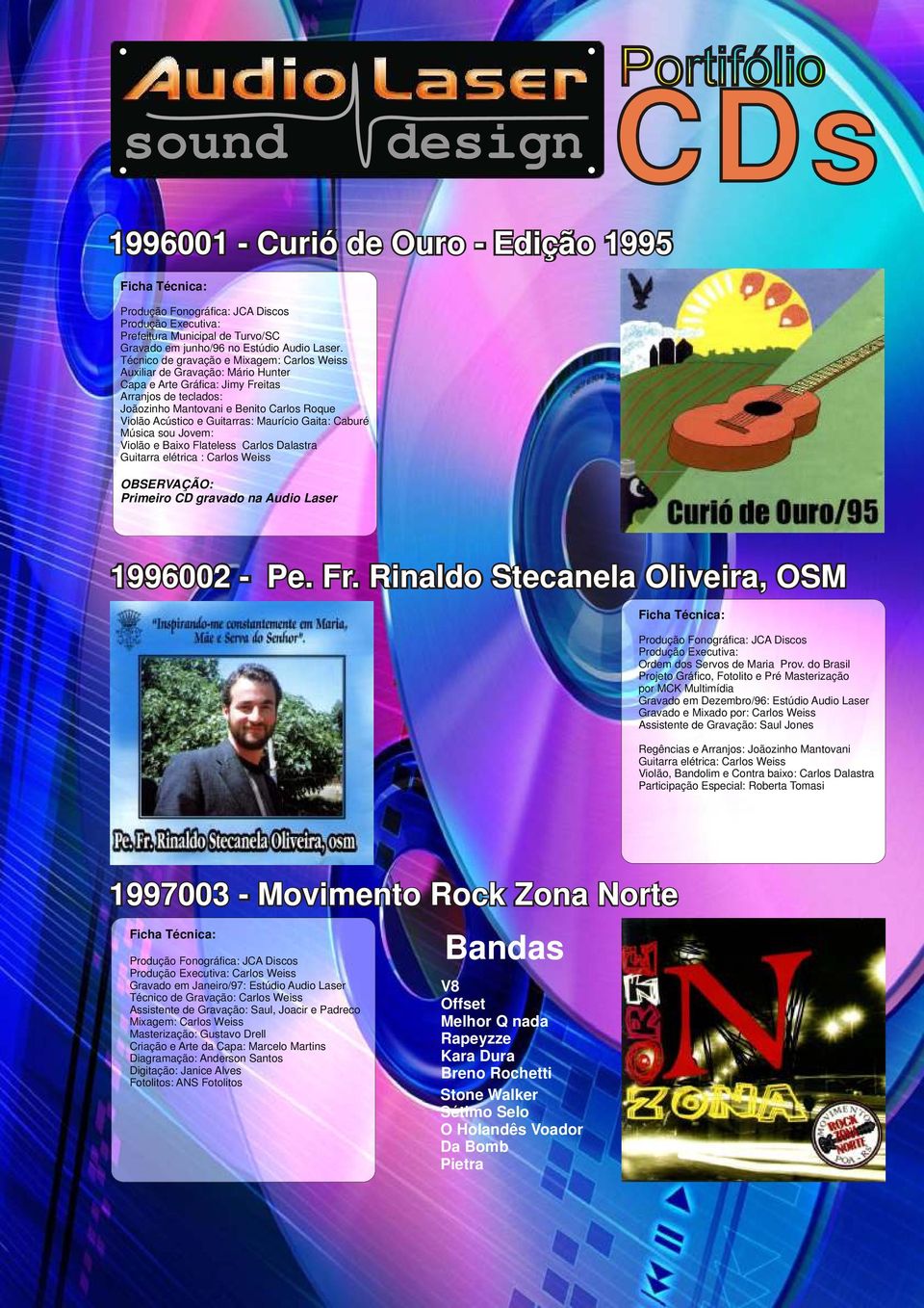 Guitarras: Maurício Gaita: Caburé Música sou Jovem: Violão e Baixo Flateless Carlos Dalastra Guitarra elétrica : Carlos Weiss OBSERVAÇÃO: Primeiro CD gravado na Audio Laser 1996002 - Pe. Fr.