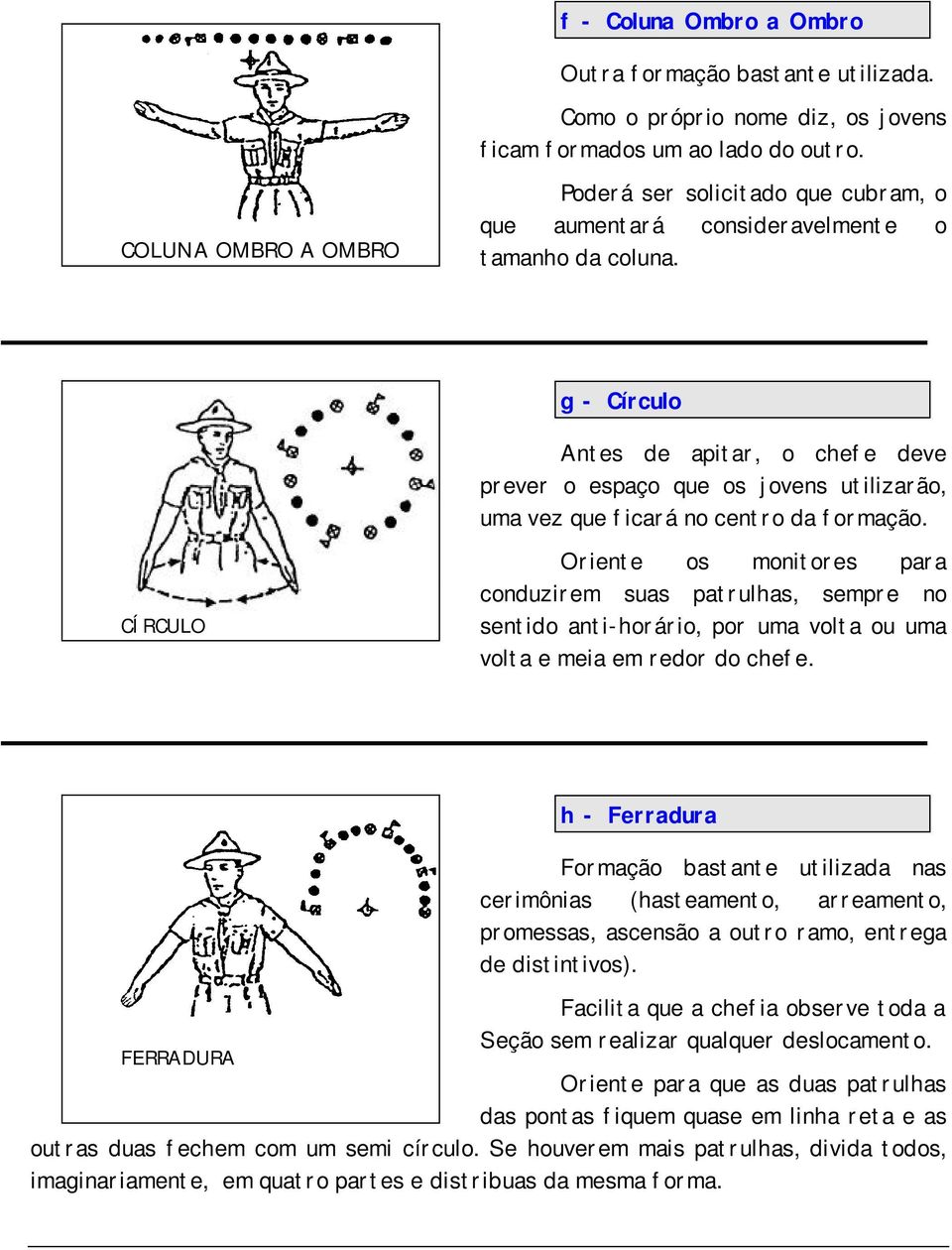 g - Círculo Antes de apitar, o chefe deve prever o espaço que os jovens utilizarão, uma vez que ficará no centro da formação.