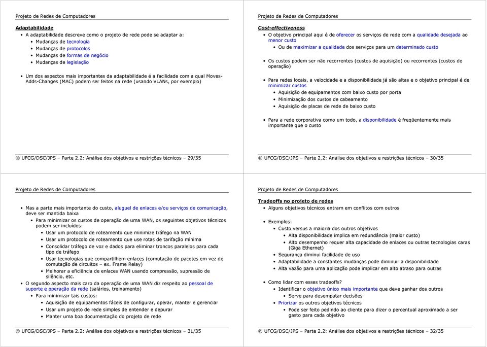 os serviços de rede com a qualidade desejada ao menor custo Ou de maximizar a qualidade dos serviços para um determinado custo Os custos podem ser não recorrentes (custos de aquisição) ou recorrentes