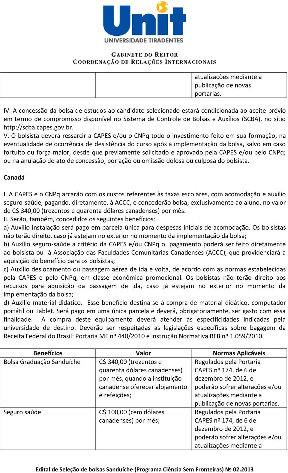 O bolsista deverá ressarcir a CAPES e/ou o CNPq todo o investimento feito em sua formação, na eventualidade de ocorrência de desistência do curso após a implementação da bolsa, salvo em caso fortuito