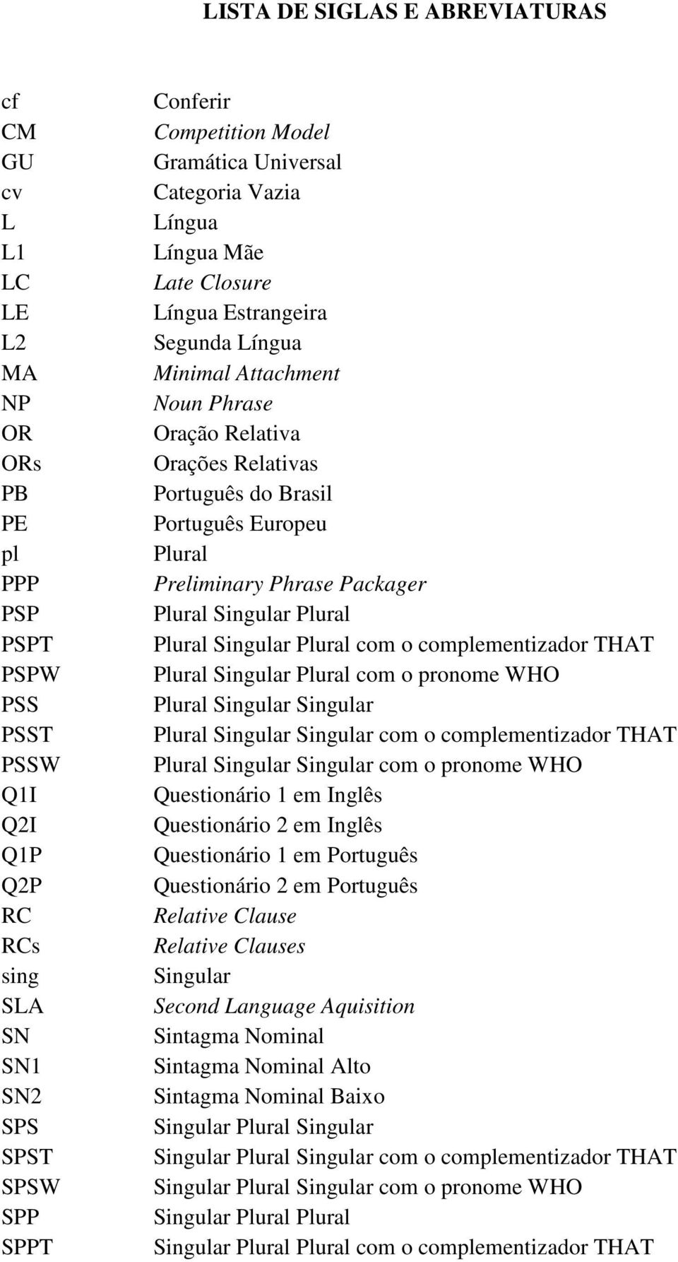 Português Europeu Plural Preliminary Phrase Packager Plural Singular Plural Plural Singular Plural com o complementizador THAT Plural Singular Plural com o pronome WHO Plural Singular Singular Plural