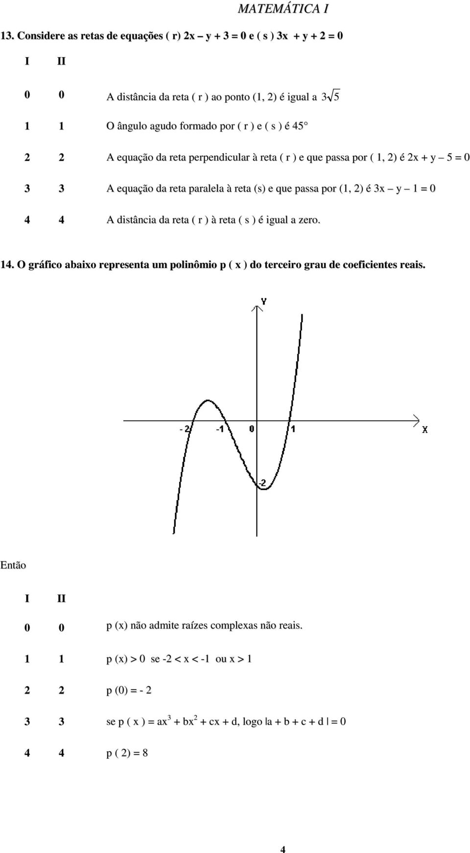 ) é 45 A equação da reta perpendicular à reta ( r ) e que passa por (, ) é x + y 5 = 0 A equação da reta paralela à reta (s) e que passa por (, ) é x y = 0 4 4