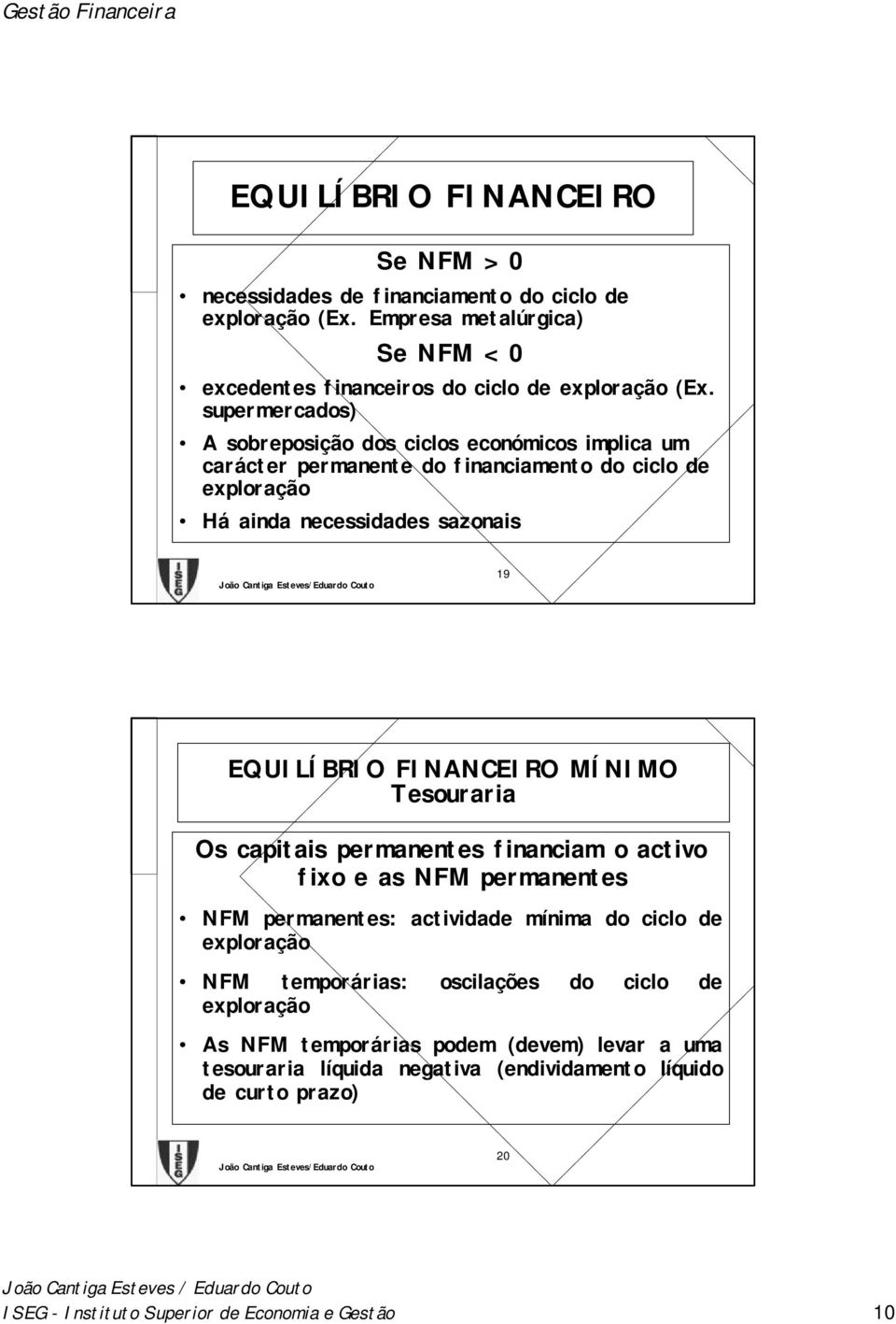 Tesouraria Os capitais permanentes financiam o activo fixo e as NFM permanentes NFM permanentes: actividade mínima do ciclo de exploração NFM temporárias: oscilações