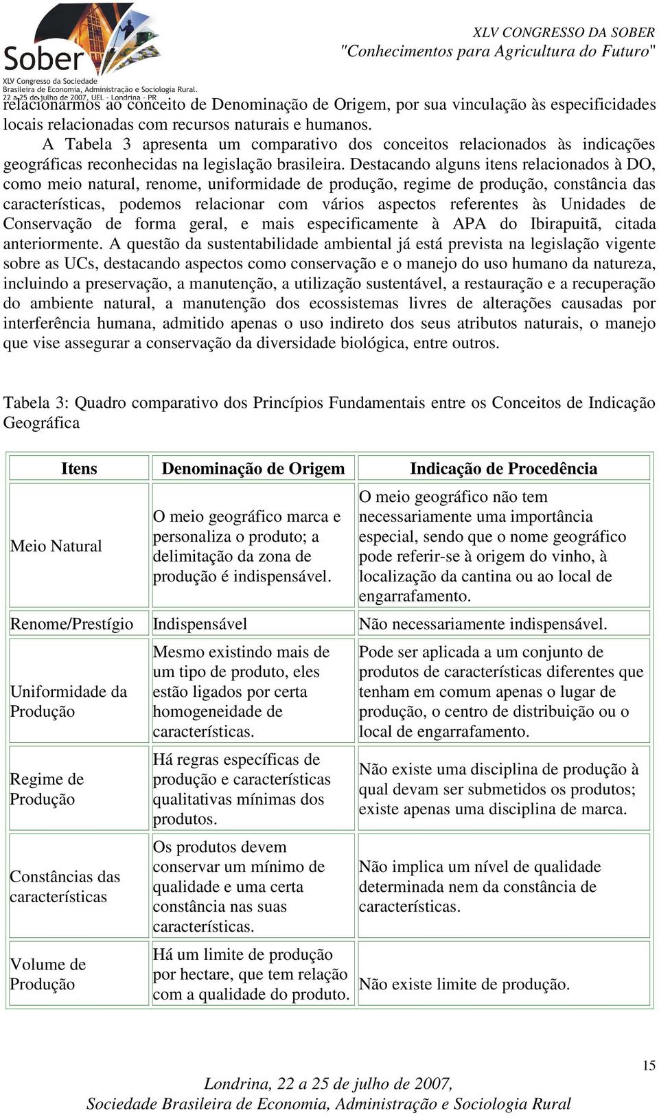 Destacando alguns itens relacionados à DO, como meio natural, renome, uniformidade de produção, regime de produção, constância das características, podemos relacionar com vários aspectos referentes