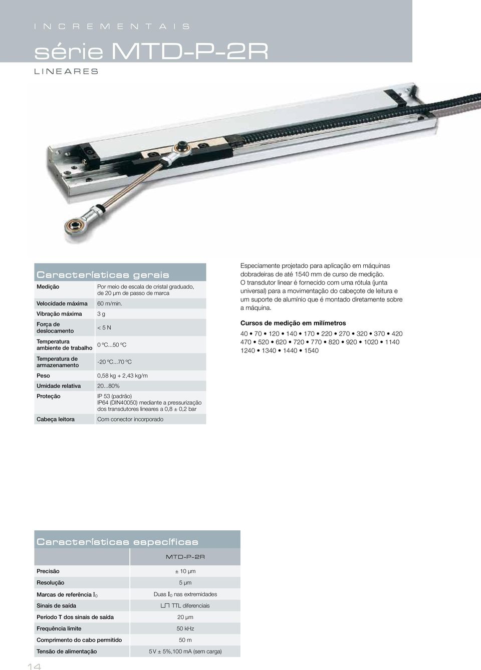 ..70 ºC Especiamente projetado para aplicação em máquinas dobradeiras de até 1540 mm de curso de medição.