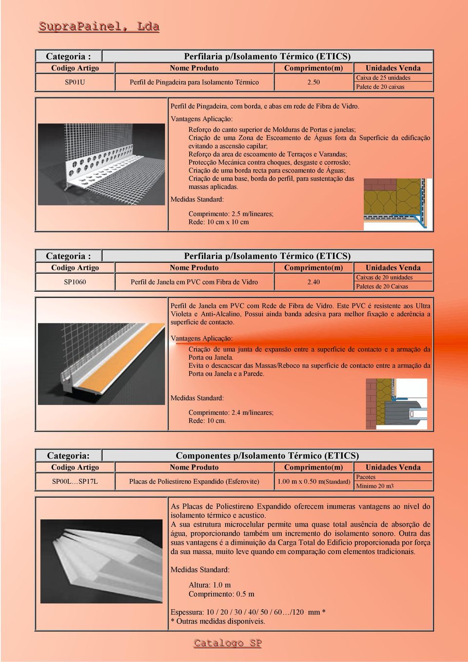 Terraços e Varandas; Criação de uma borda recta para escoamento de Águas; Criação de uma base, borda do perfil, para sustentação das massas aplicadas. Comprimento: 2.