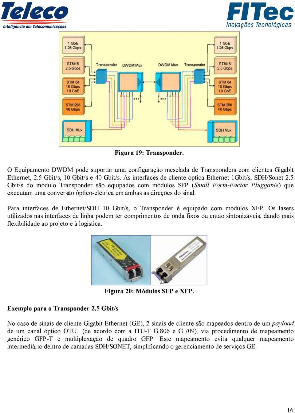 5 Gbit/s do módulo Transponder são equipados com módulos SFP (Small Form-Factor Pluggable) que executam uma conversão óptico-elétrica em ambas as direções do sinal.