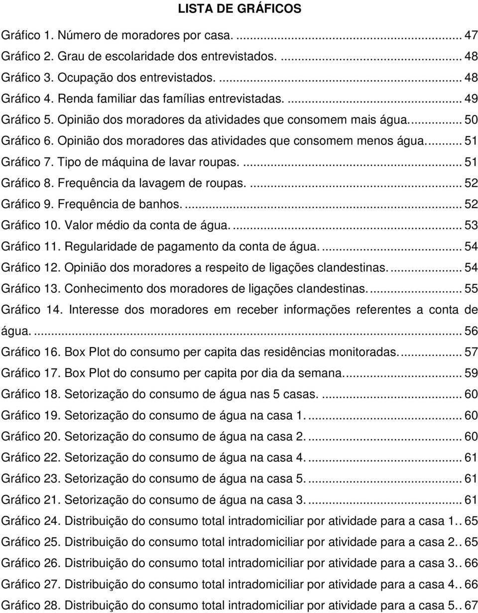 ... 51 Gráfico 7. Tipo de máquina de lavar roupas.... 51 Gráfico 8. Frequência da lavagem de roupas.... 52 Gráfico 9. Frequência de banhos.... 52 Gráfico 10. Valor médio da conta de água.