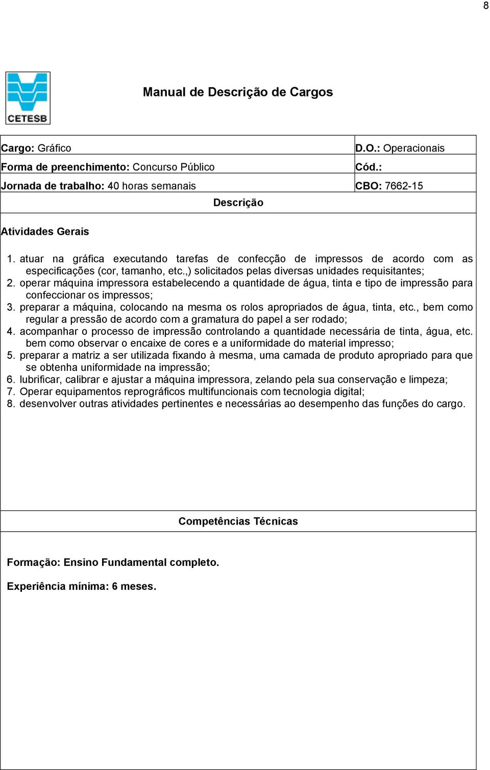 operar máquina impressora estabelecendo a quantidade de água, tinta e tipo de impressão para confeccionar os impressos; 3.