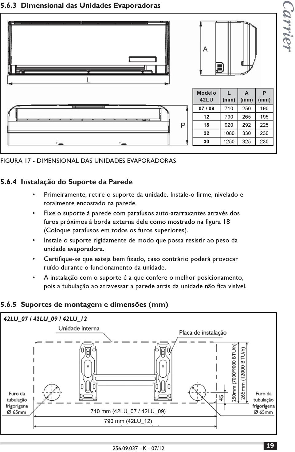 Fixe o suporte à parede com parafusos auto-atarraxantes através dos furos próximos à borda externa dele como mostrado na figura 18 (Coloque parafusos em todos os furos superiores).