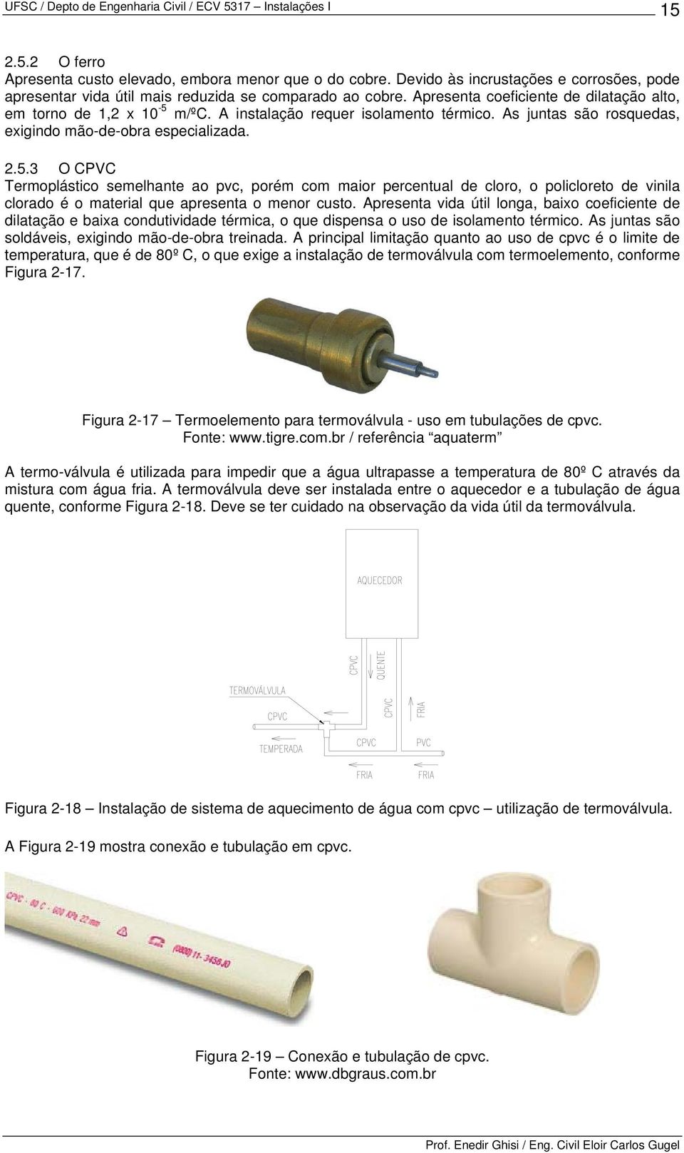 m/ºc. A instalação requer isolamento térmico. As juntas são rosquedas, exigindo mão-de-obra especializada. 2.5.