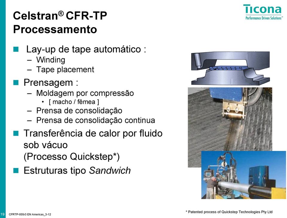 continua Transferência de calor por fluido sob vácuo (Processo Quickstep*) Estruturas tipo