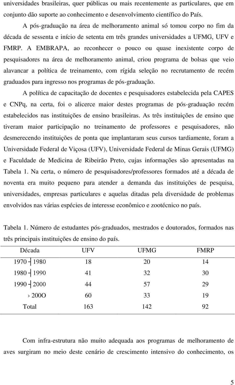 A EMBRAPA, ao reconhecer o pouco ou quase inexistente corpo de pesquisadores na área de melhoramento animal, criou programa de bolsas que veio alavancar a política de treinamento, com rígida seleção