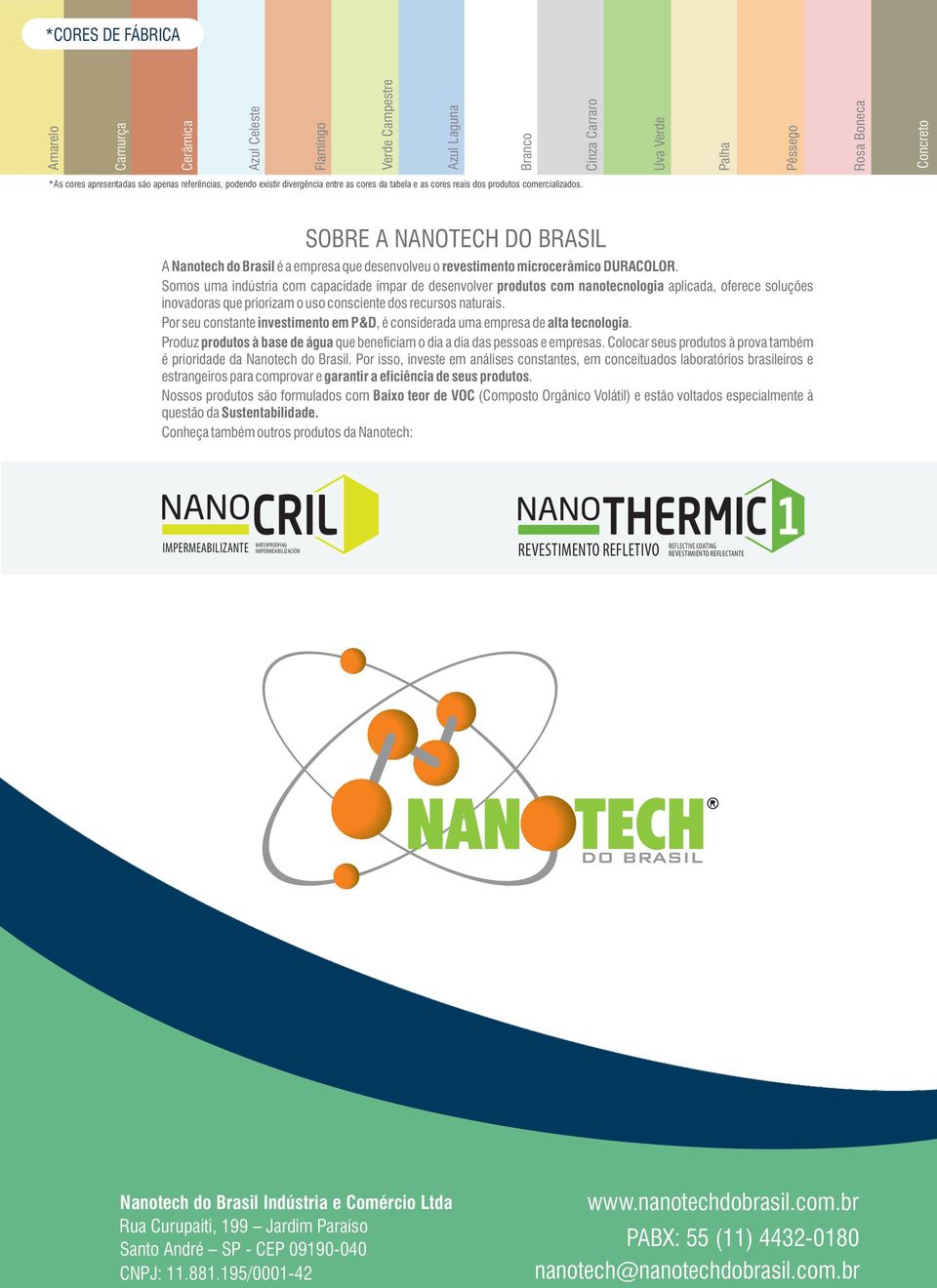 SOBRE A NANOTECH DO BRASIL A Nanotech do Brasil é a empresa que desenvolveu o revestimento microcerâmico DURACOLOR.
