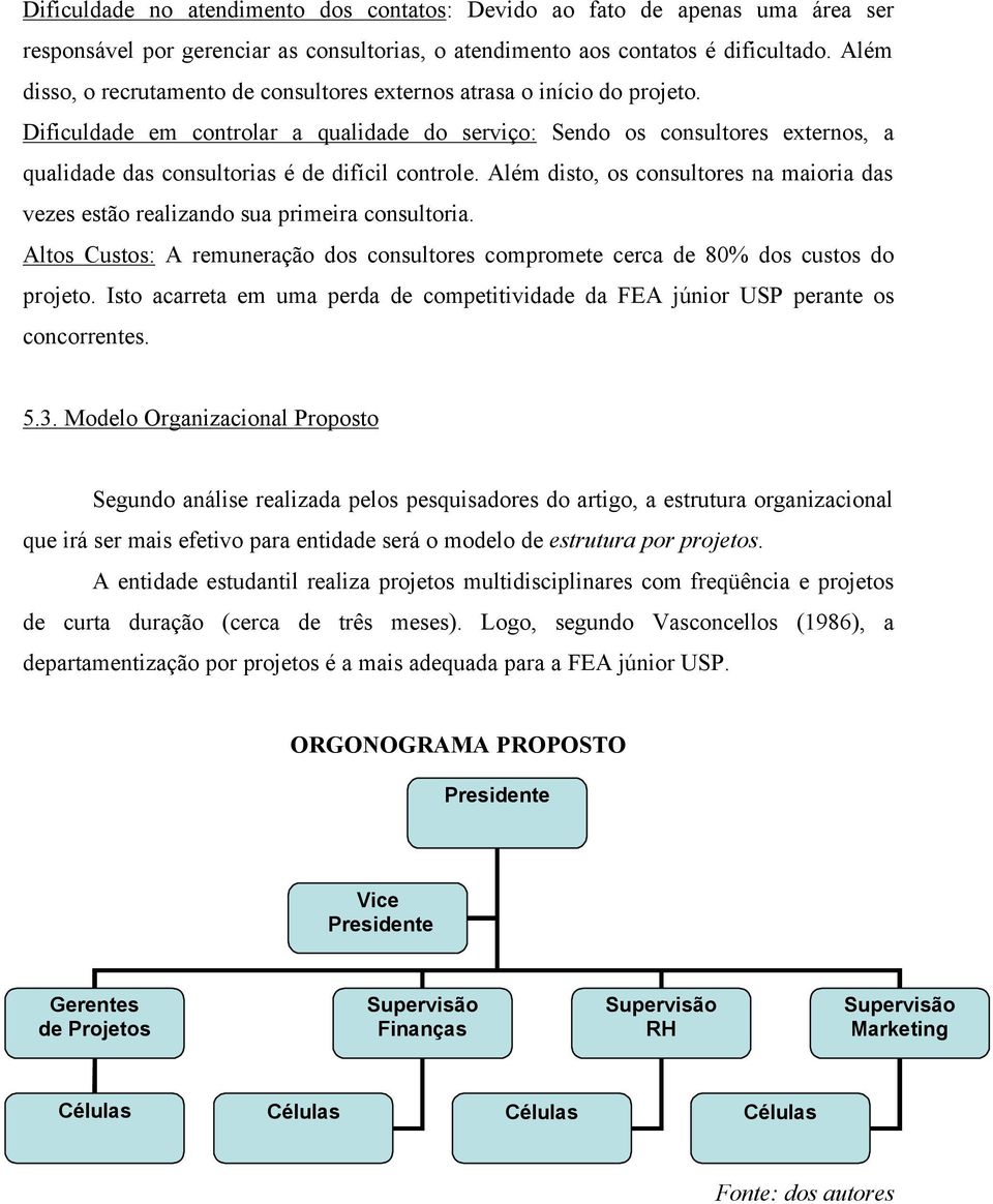 Dificuldade em controlar a qualidade do serviço: Sendo os consultores externos, a qualidade das consultorias é de difícil controle.