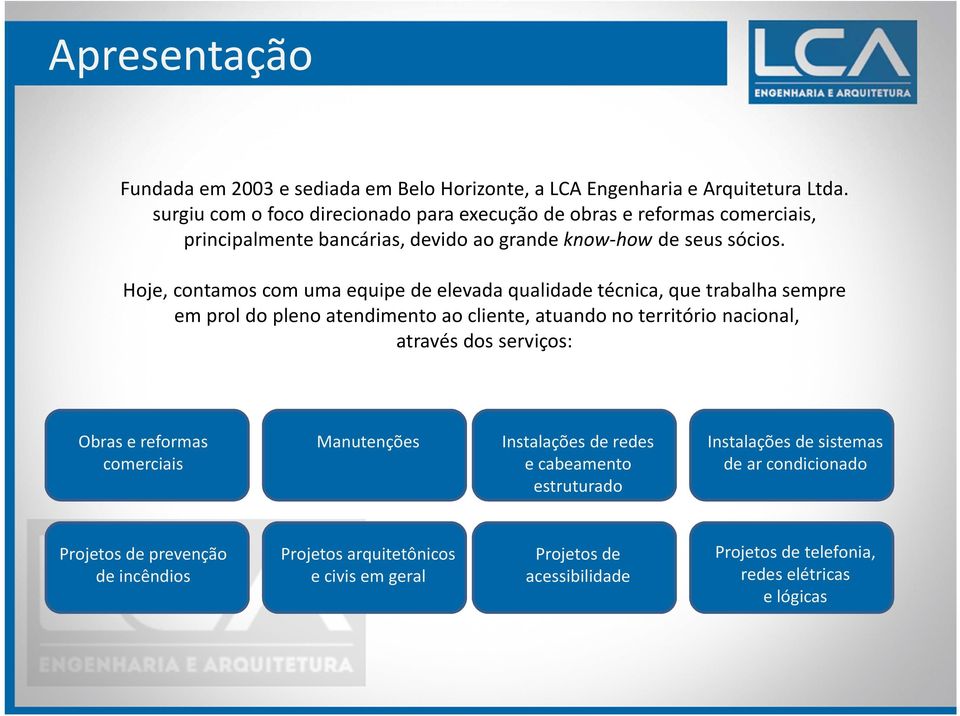 Hoje, contamos com uma equipe de elevada qualidade técnica, que trabalha sempre em prol do pleno atendimento ao cliente, atuando no território nacional, através dos