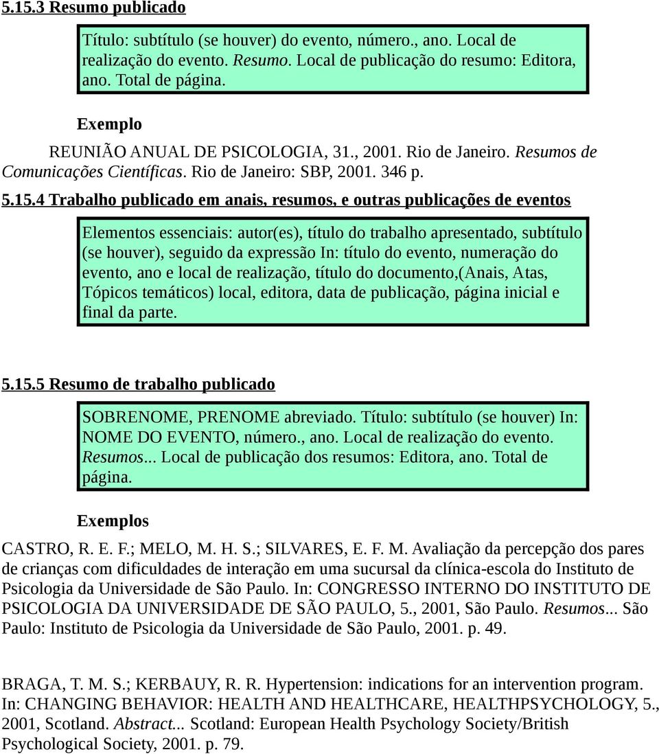 4 Trabalho publicado em anais, resumos, e outras publicações de eventos Elementos essenciais: autor(es), título do trabalho apresentado, subtítulo (se houver), seguido da expressão In: título do