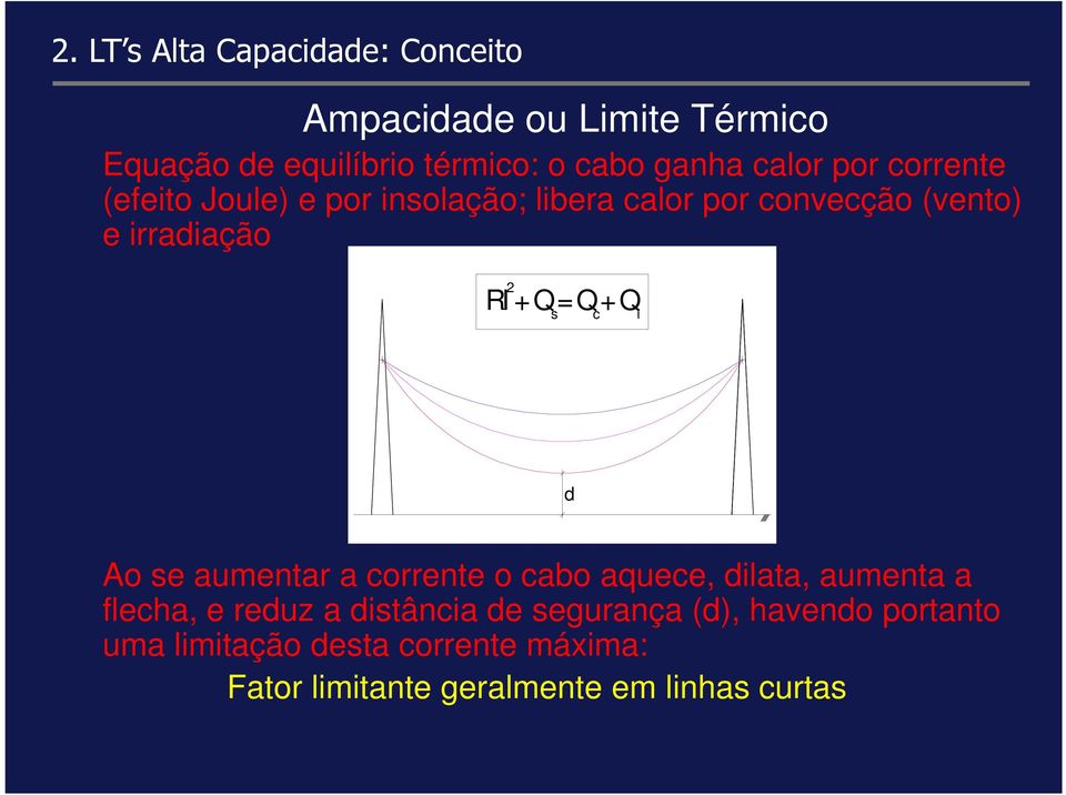 = Q + Q s c i d Ao se aumentar a corrente o cabo aquece, dilata, aumenta a flecha, e reduz a distância de