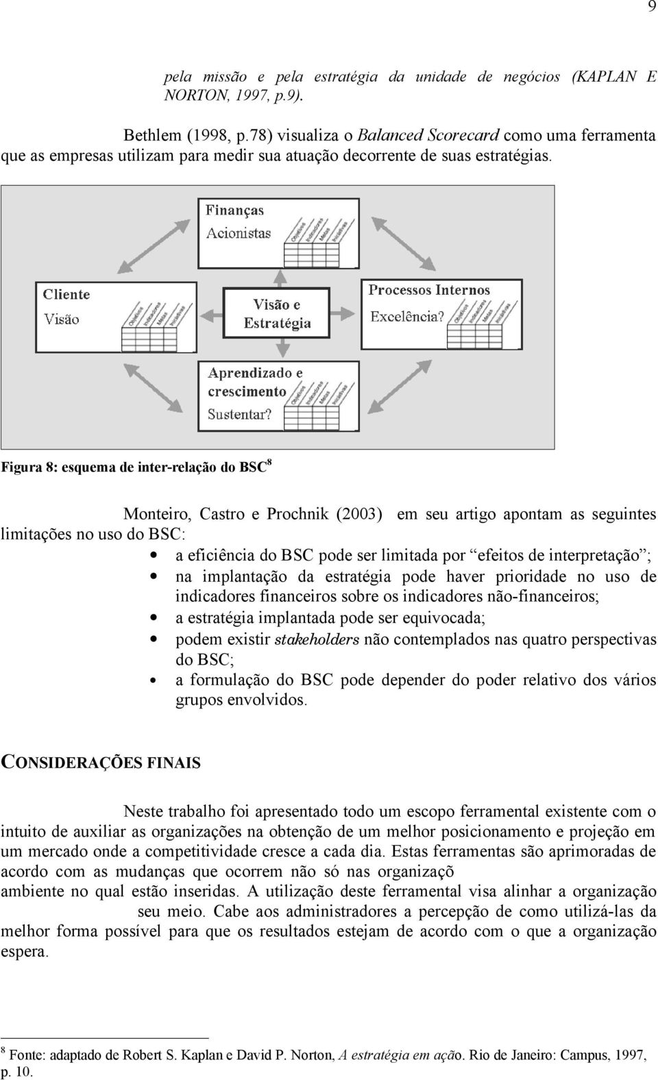 Figura 8: esquema de inter-relação do BSC 8 Monteiro, Castro e Prochnik (2003) em seu artigo apontam as seguintes limitações no uso do BSC: a eficiência do BSC pode ser limitada por efeitos de