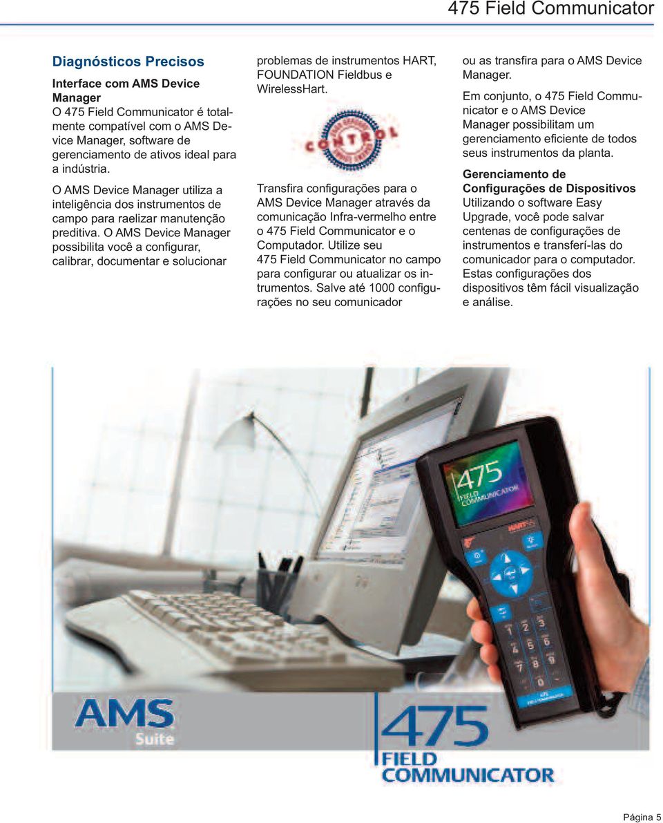 O AMS Device Manager possibilita você a configurar, calibrar, documentar e solucionar problemas de instrumentos HART, FOUNDATION Fieldbus e WirelessHart.