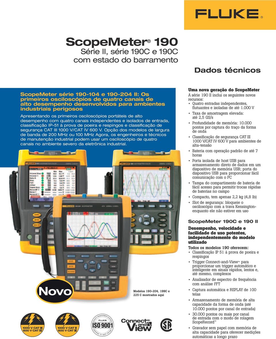 e respingos e classificação de segurança CAT III 1000 V/CAT IV 600 V.