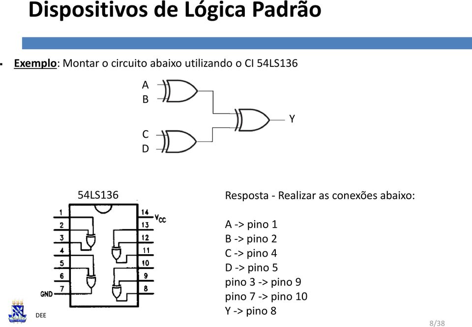 Realizar as conexões abaixo: A -> pino 1 B -> pino 2 C ->