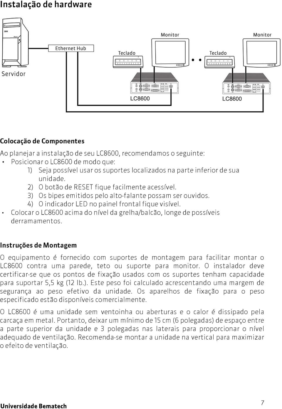 Colocar o LC8600 acima do nível da grelha/balcão, longe de possíveis derramamentos.