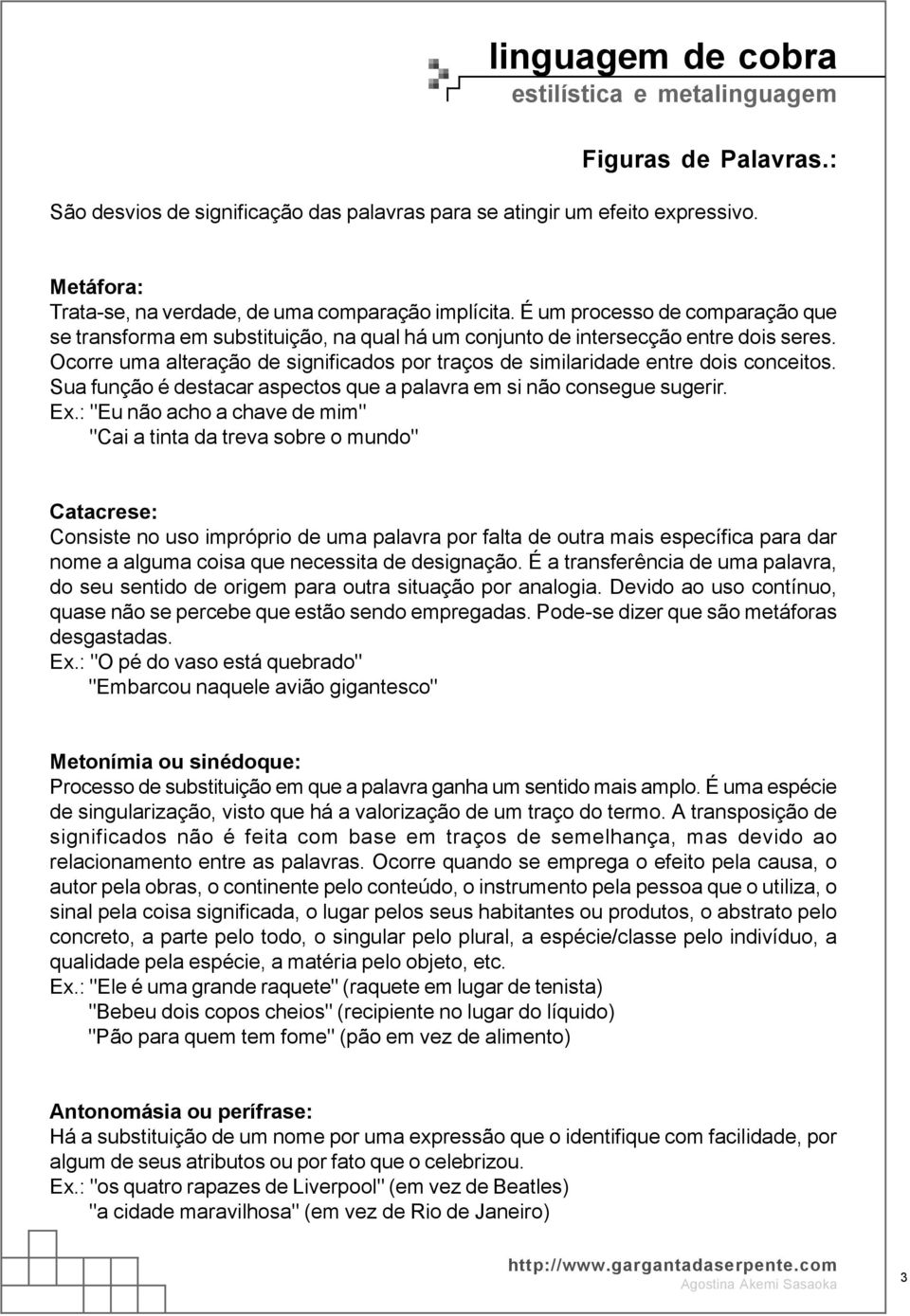 Ocorre uma alteração de significados por traços de similaridade entre dois conceitos. Sua função é destacar aspectos que a palavra em si não consegue sugerir. Ex.