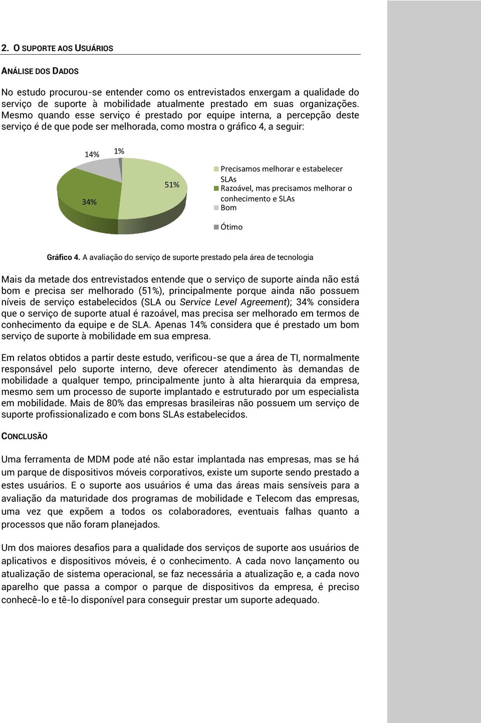 SLAs Razoável, mas precisamos melhorar o conhecimento e SLAs Bom Ótimo Gráfico 4.